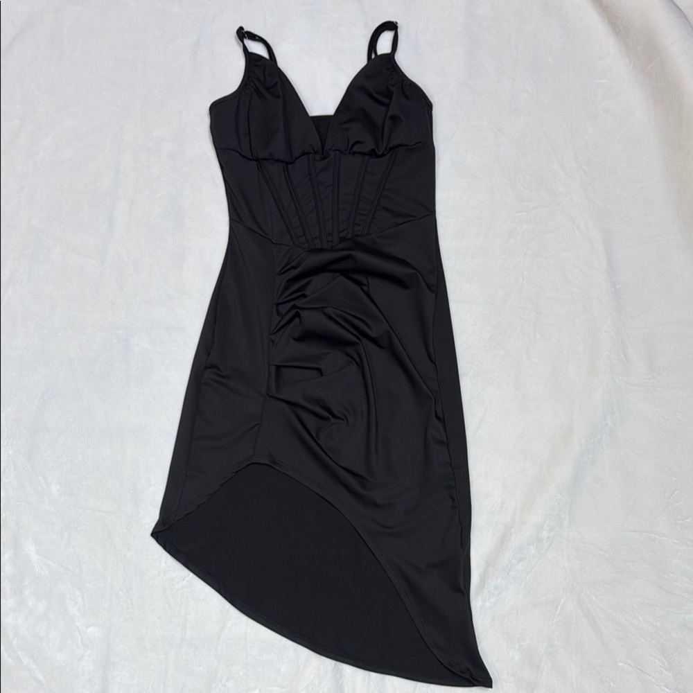 SHEIN Black Sheath High Low Cocktail Dress